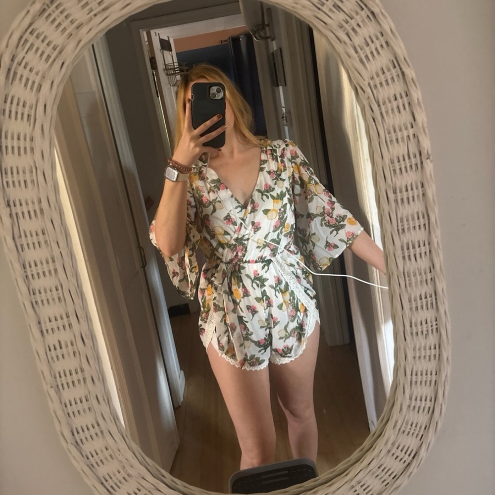 Floral Wrap Romper with Bell Sleeves